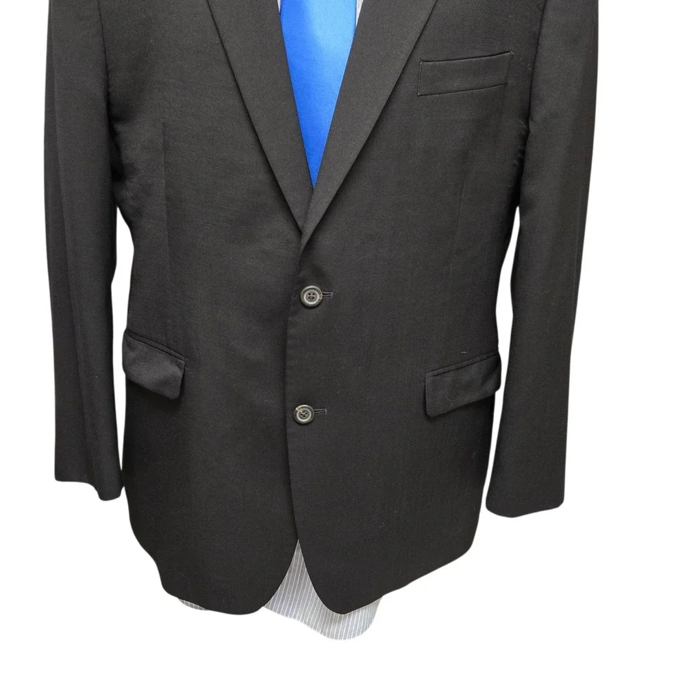 Chaps Blazer 100% Wool Two Button Sport Coat Black 46R Classic Formal Business